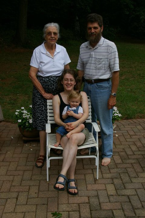 Four generations with baby Miriam on my lap