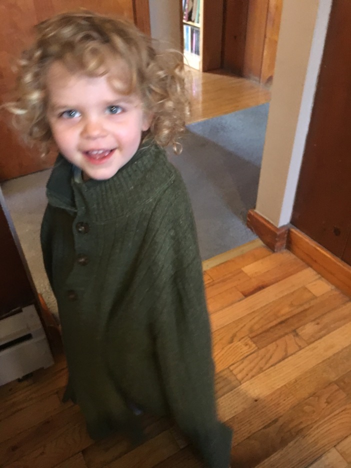 wearing dad's sweater